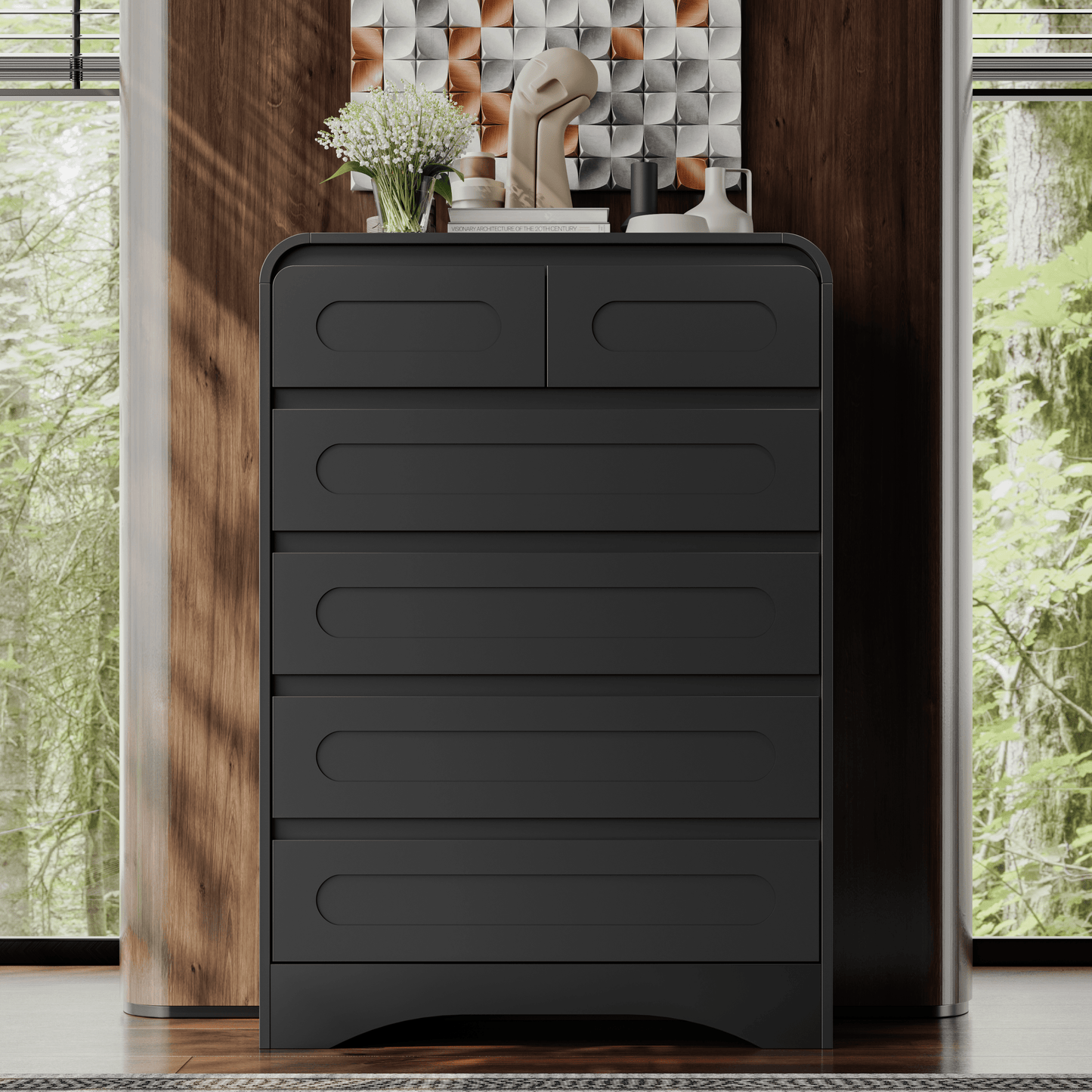 SOLACE FURNITURE 44" Tall 6 Dressers Drawers with Pre-installed Slides, Modern Wood Closet Storage Dressers