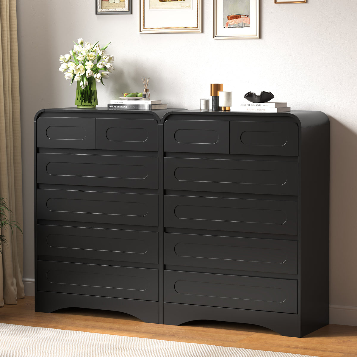 SOLACE FURNITURE 44" Tall 6 Drawers Chest, Modern Wooed Closet Storage Dressers for Bedroom