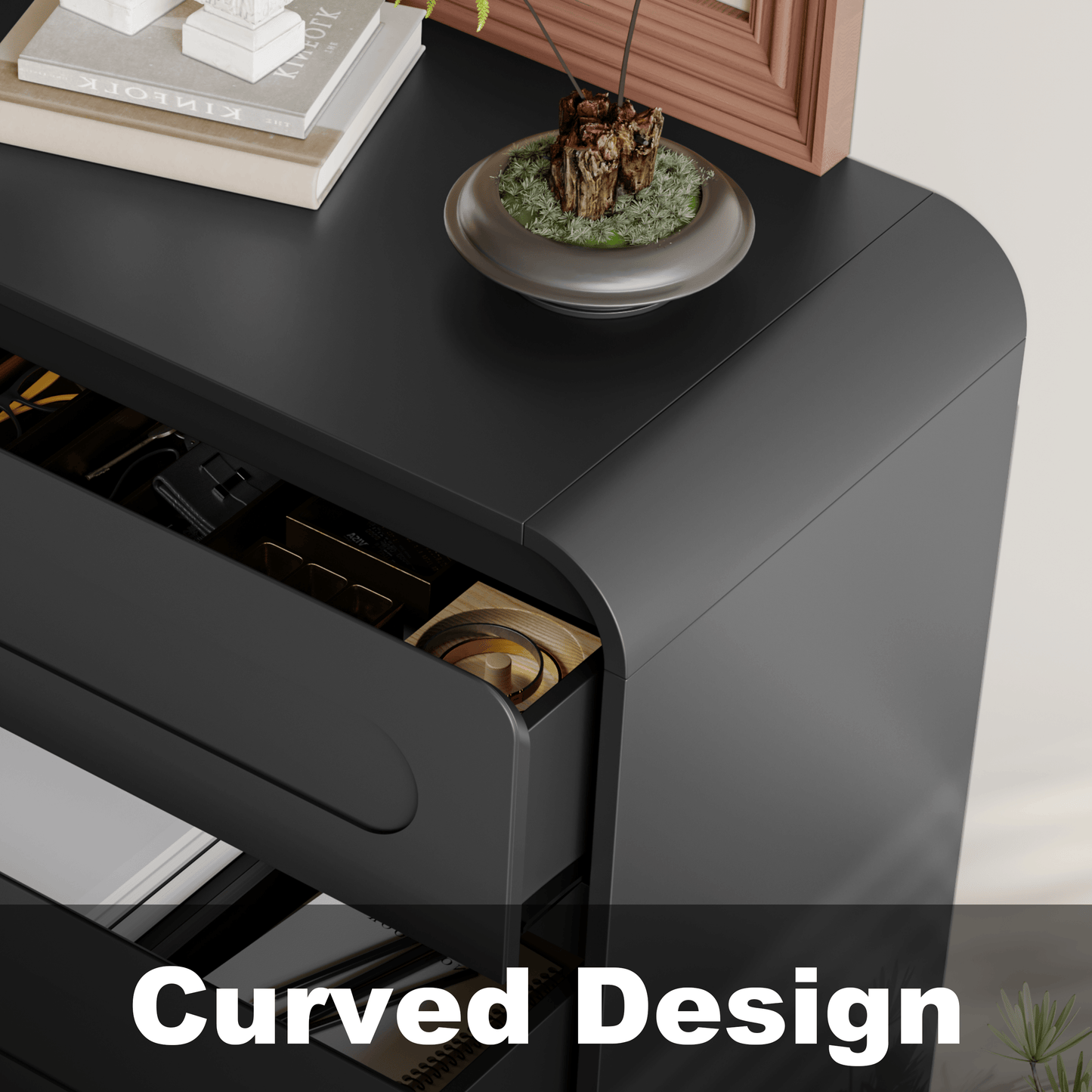 SOLACE FURNITURE 44" Tall 6 Dressers Drawers with Pre-installed Slides, Modern Wood Closet Storage Dressers