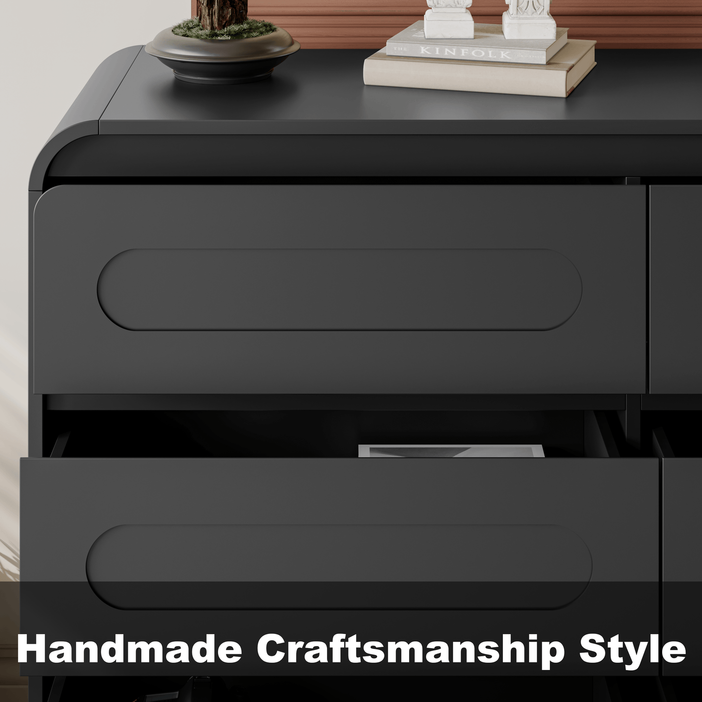 SOLACE FURNITURE 44" Tall 6 Dressers Drawers with Pre-installed Slides, Modern Wood Closet Storage Dressers