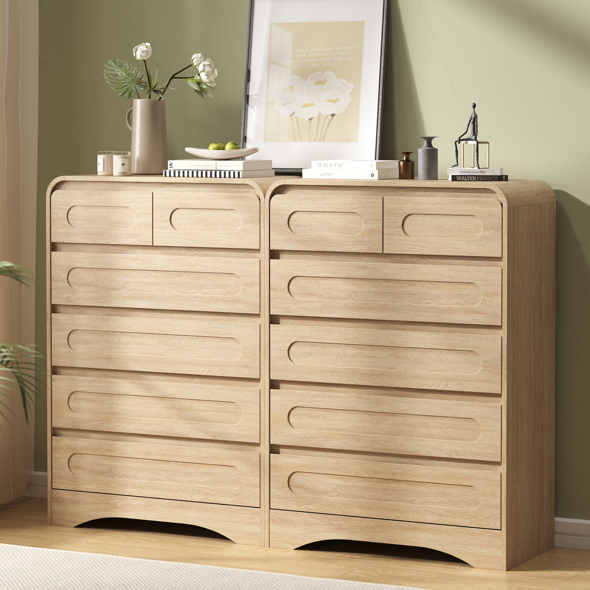 SOLACE FURNITURE 44" Tall 6 Drawers Chest, Modern Wooed Closet Storage Dressers for Bedroom