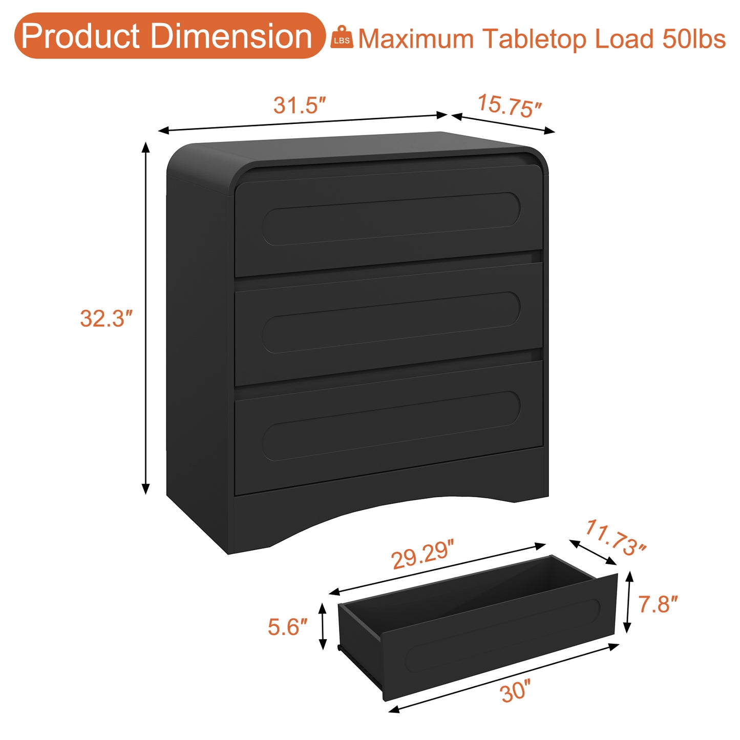 3 Drawer Dressers for Bedroom, 32" Wide Wood Storage Dresser Chest of Drawers Organizer