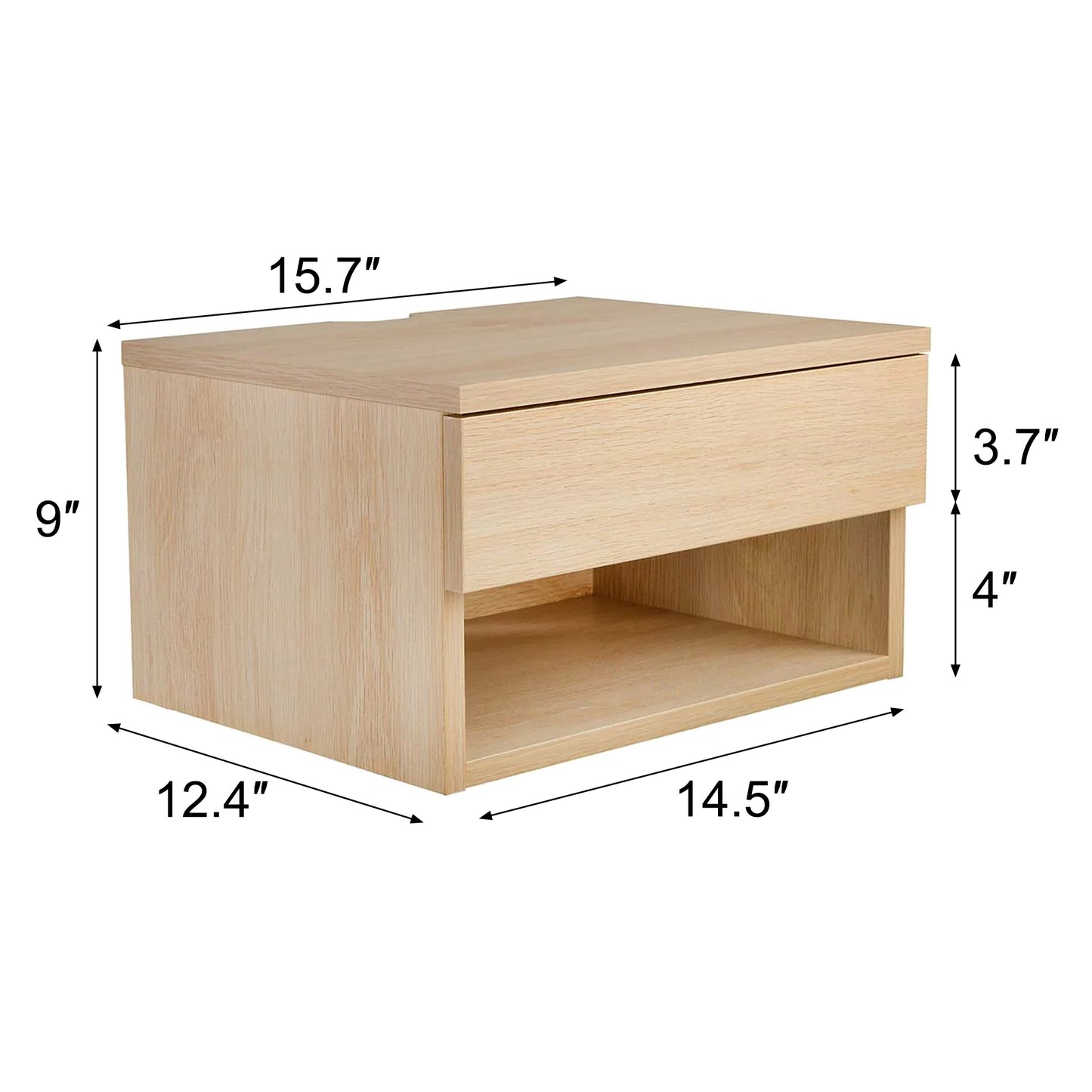 Oak Floating Bedside Table with Drawer, Wall Mount Nightstand, 15.7" Wide Modern Bedside Organizer