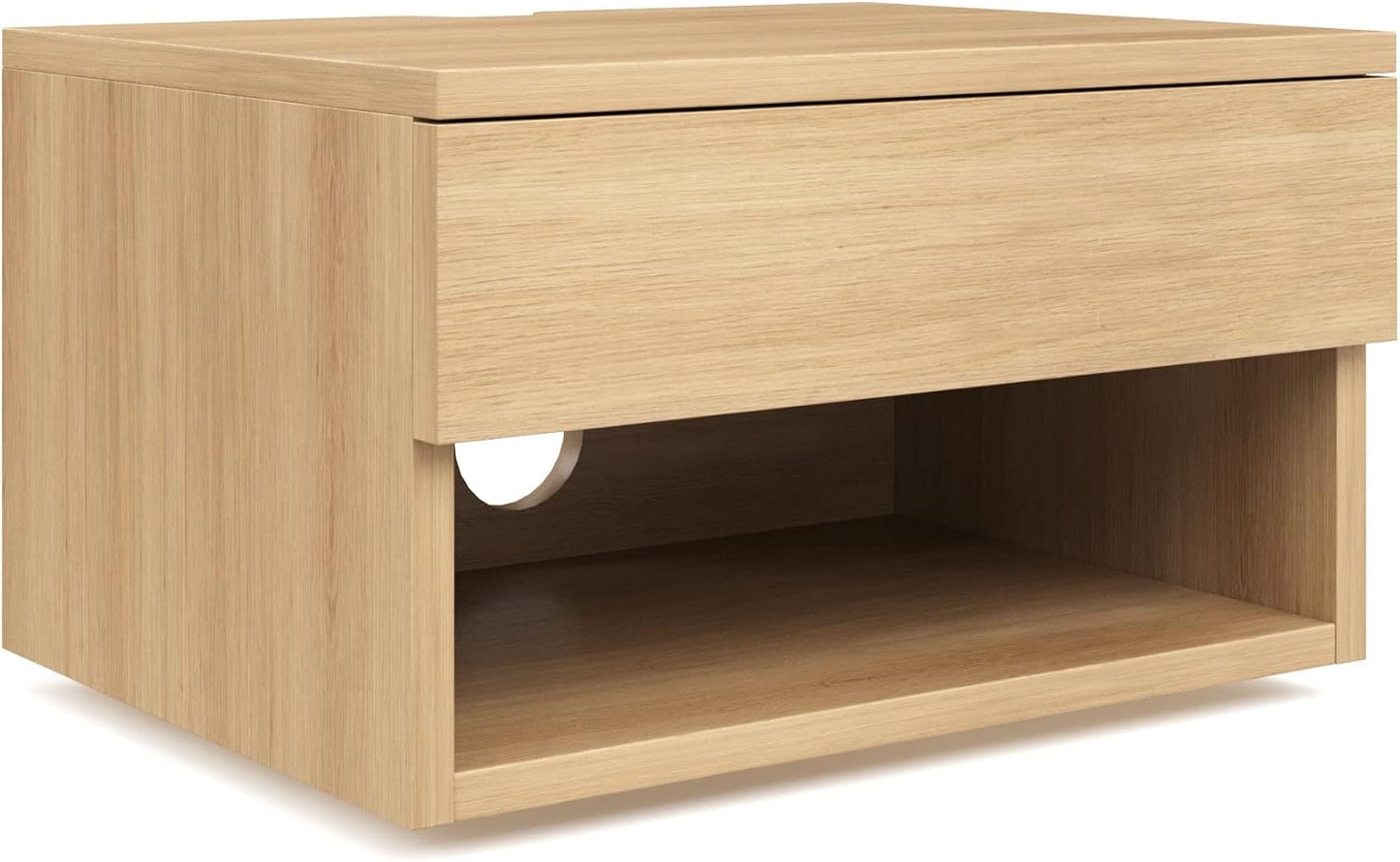 Oak Floating Bedside Table with Drawer, Wall Mount Nightstand, 15.7" Wide Modern Bedside Organizer
