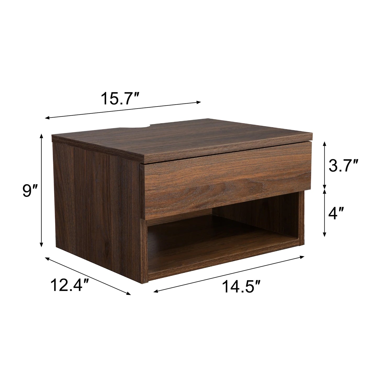 Oak Floating Bedside Table with Drawer, Wall Mount Nightstand, 15.7" Wide Modern Bedside Organizer