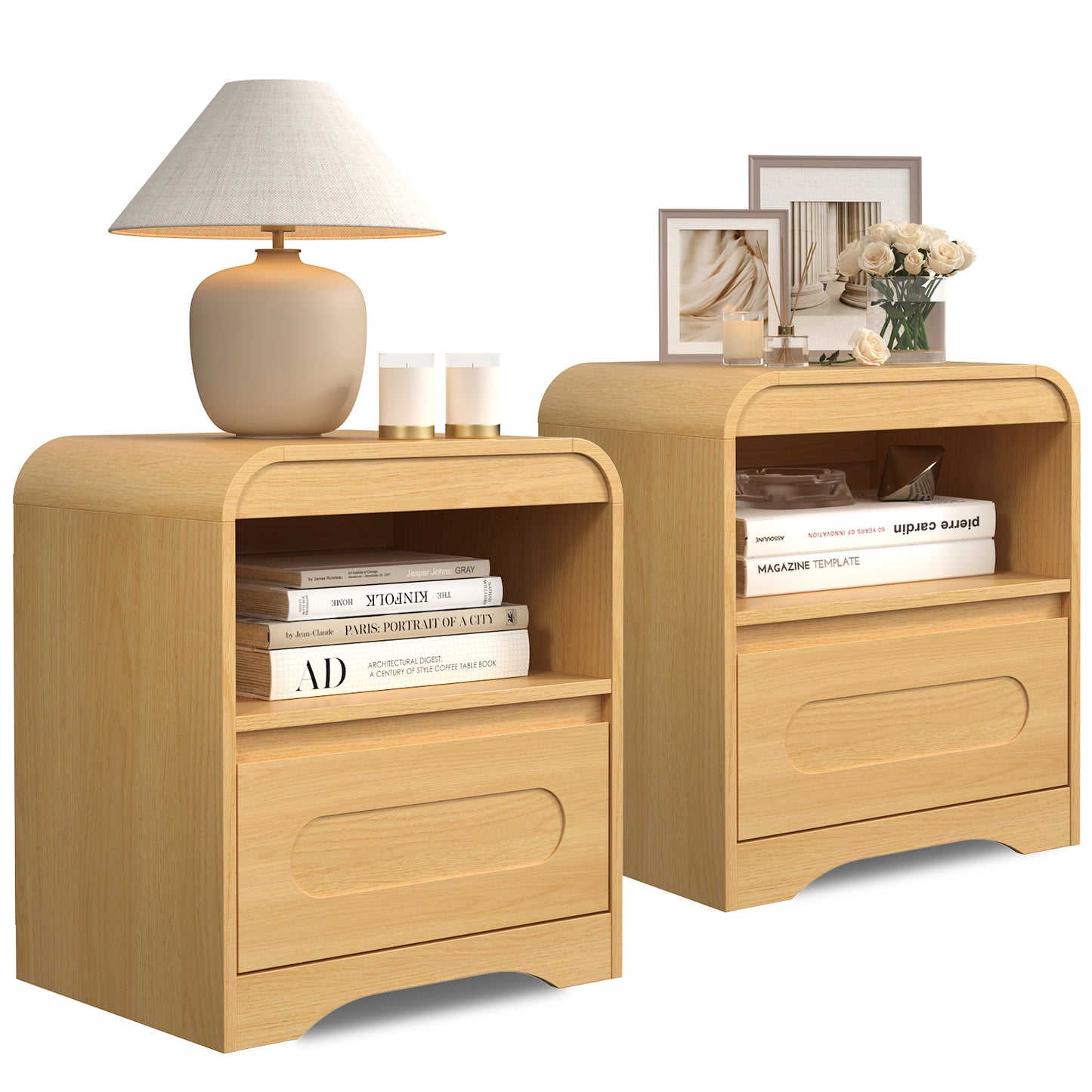 SOLACE FURNITURE Nightstand Set of 2,  Nightstand with Drawer Storage and Open Compartment, Modern Night Stand for Bedroom