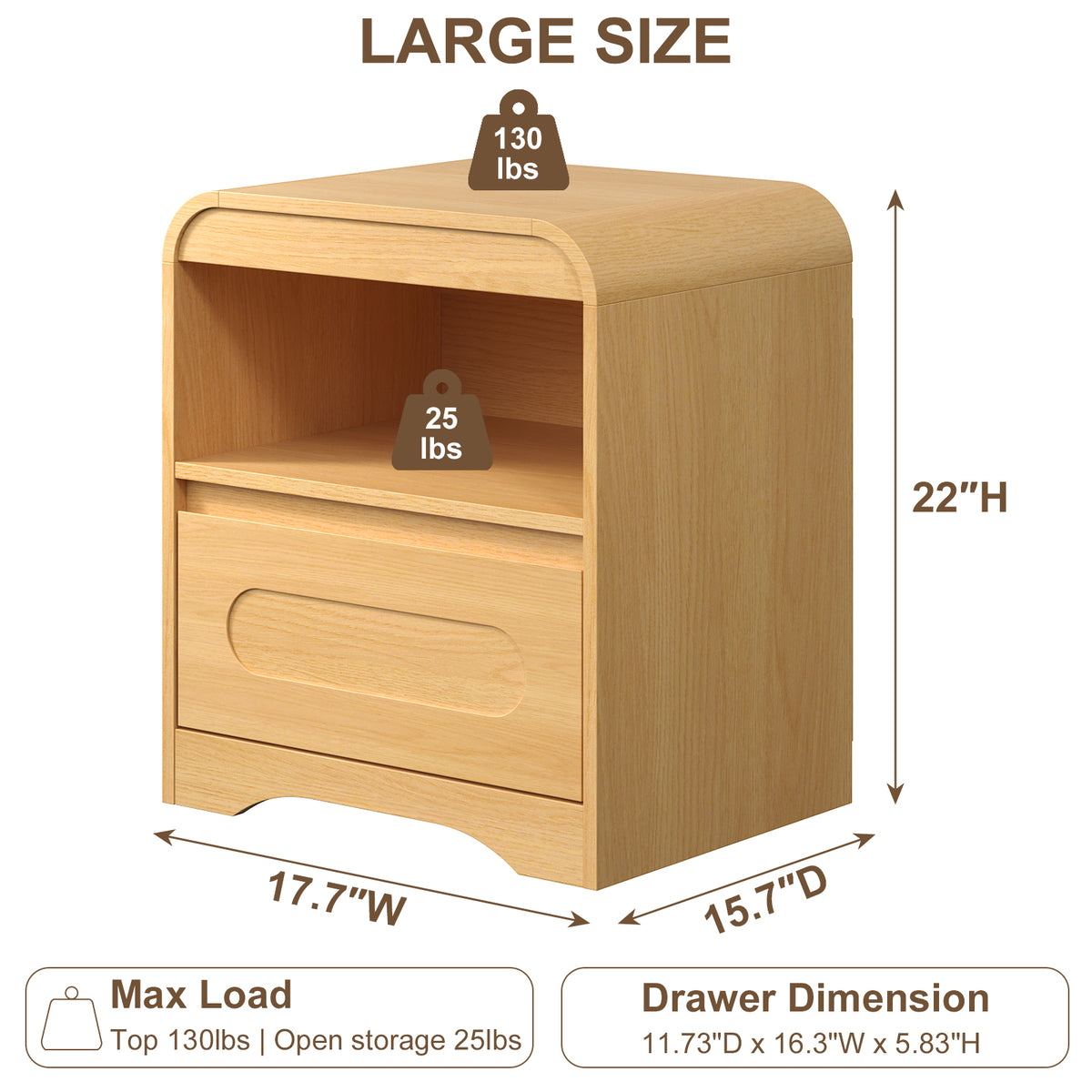 Nightstands with Drawer Storage, Curved Bedside Table for Bedroom