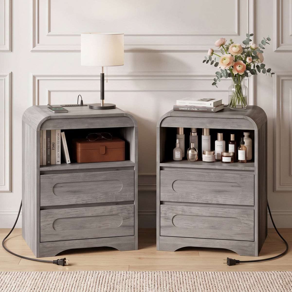 Nightstand Set With Storage And Built-In Outlets (Set Of 2)