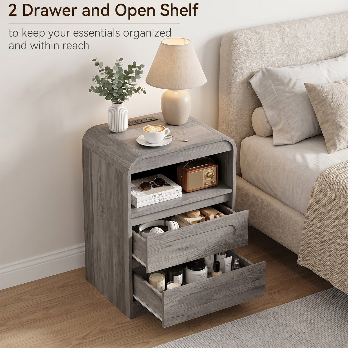 Nightstand Set With Storage And Built-In Outlets (Set Of 2)