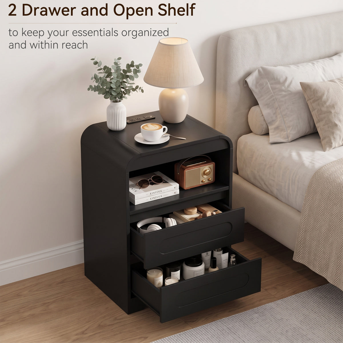 Nightstand Set With Storage And Built-In Outlets (Set Of 2)