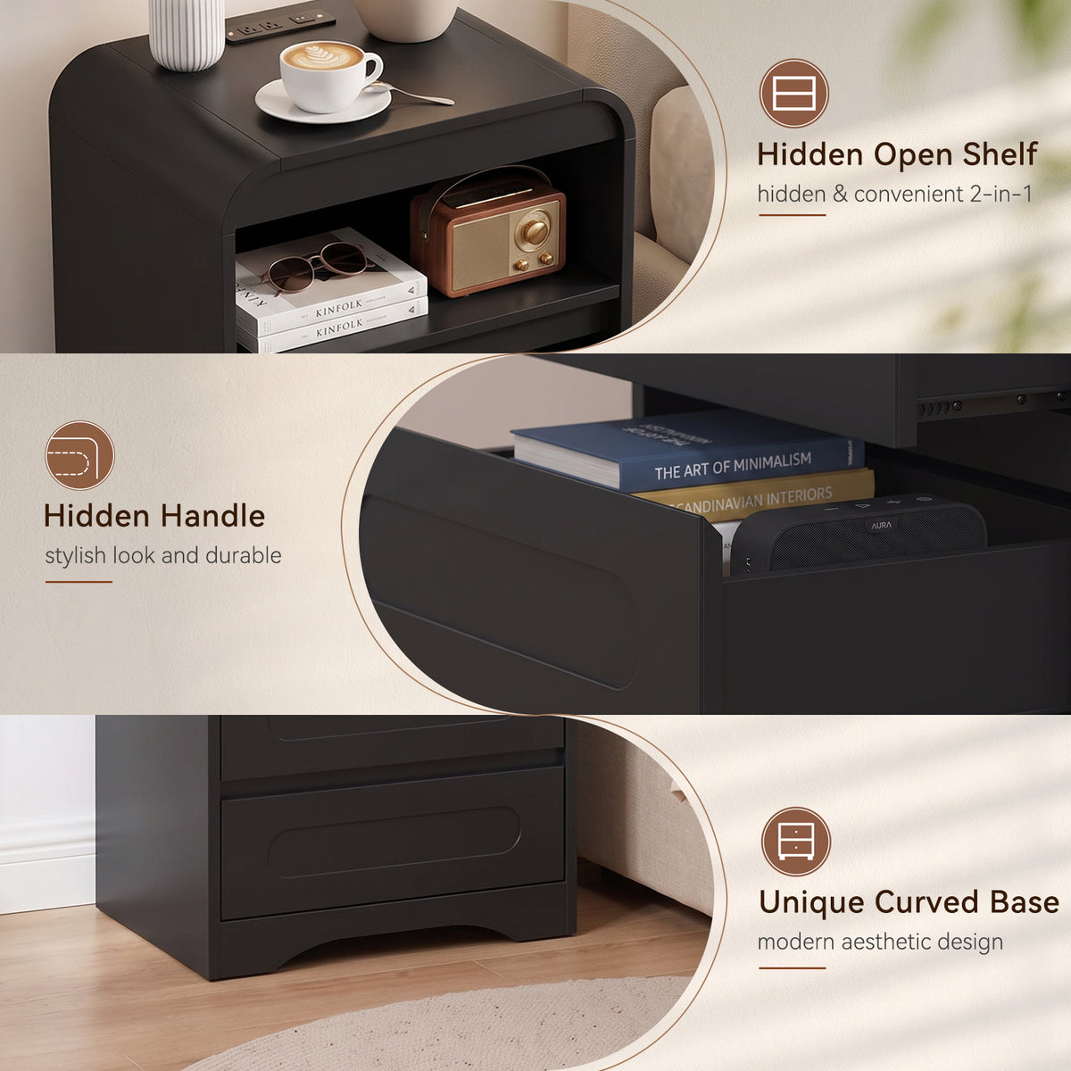 Nightstand Set With Storage And Built-In Outlets (Set Of 2)