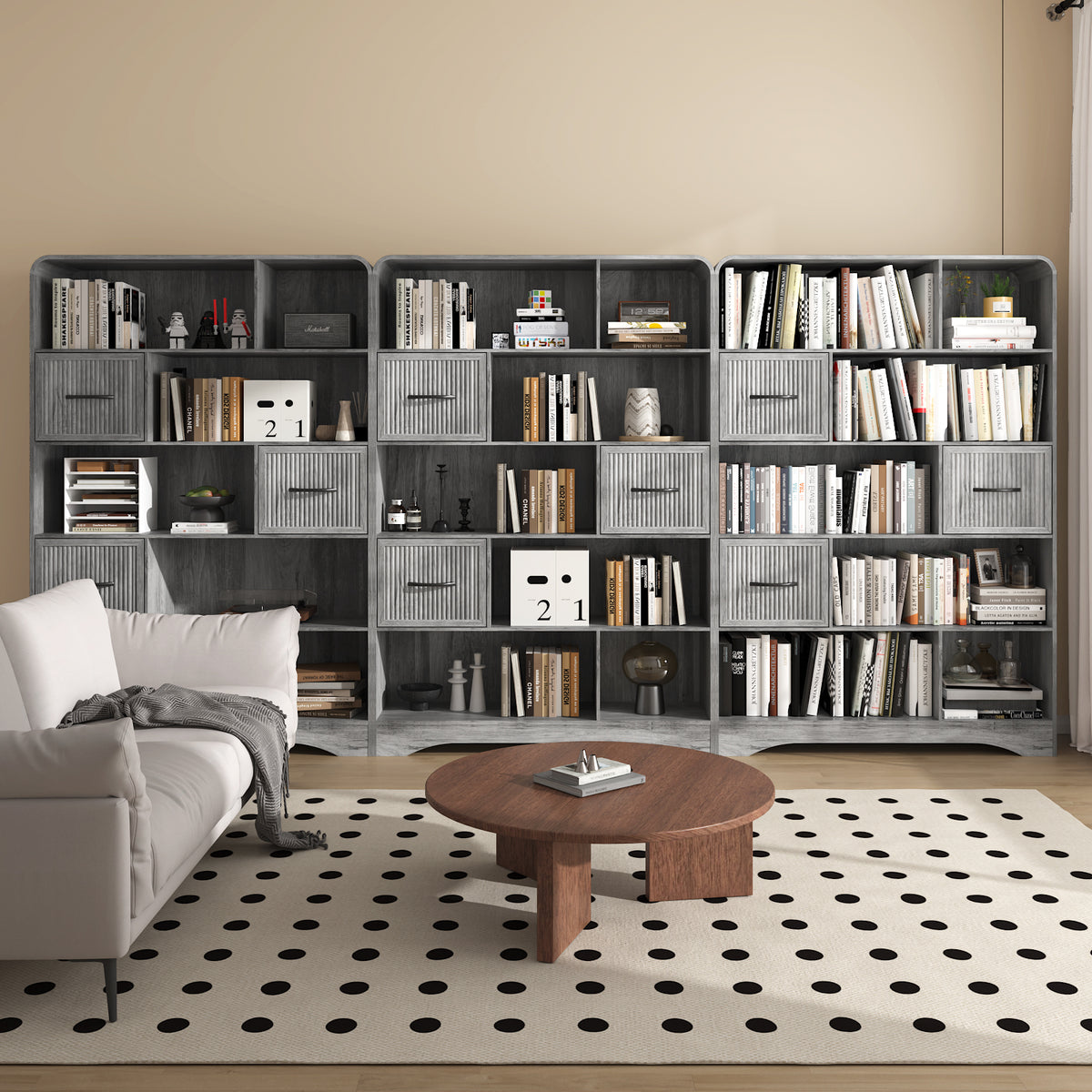 SOLACE FURNITURE 70" Book Shelf and Bookcase, Tall Bookshelf with Drawers, Modern 5 Tier Bookcase with 3 Bins Storage