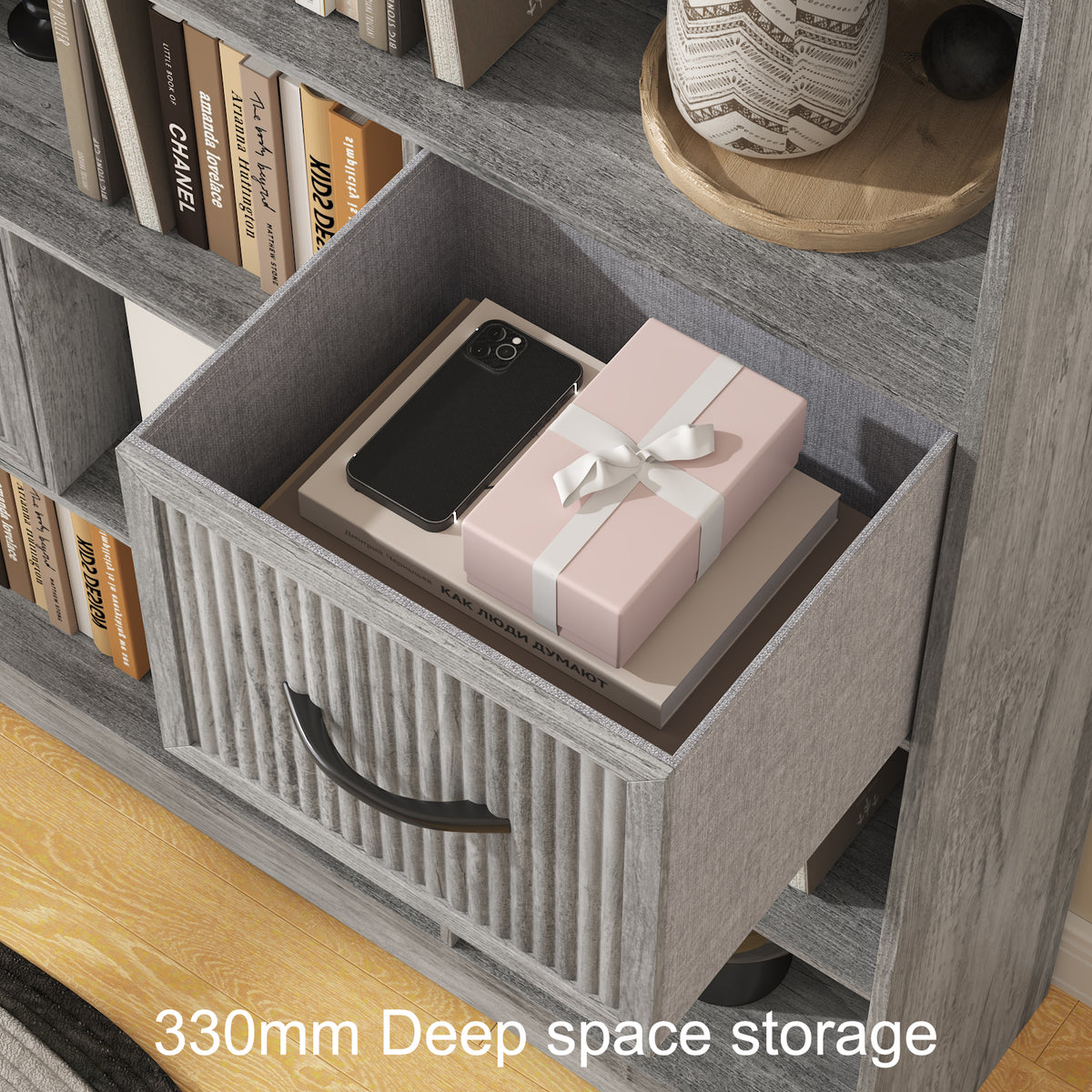SOLACE FURNITURE 70" Book Shelf and Bookcase, Tall Bookshelf with Drawers, Modern 5 Tier Bookcase with 3 Bins Storage