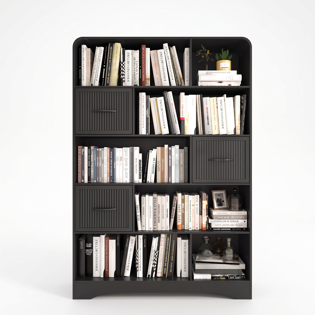 SOLACE FURNITURE 70" Book Shelf and Bookcase, Tall Bookshelf with Drawers, Modern 5 Tier Bookcase with 3 Bins Storage