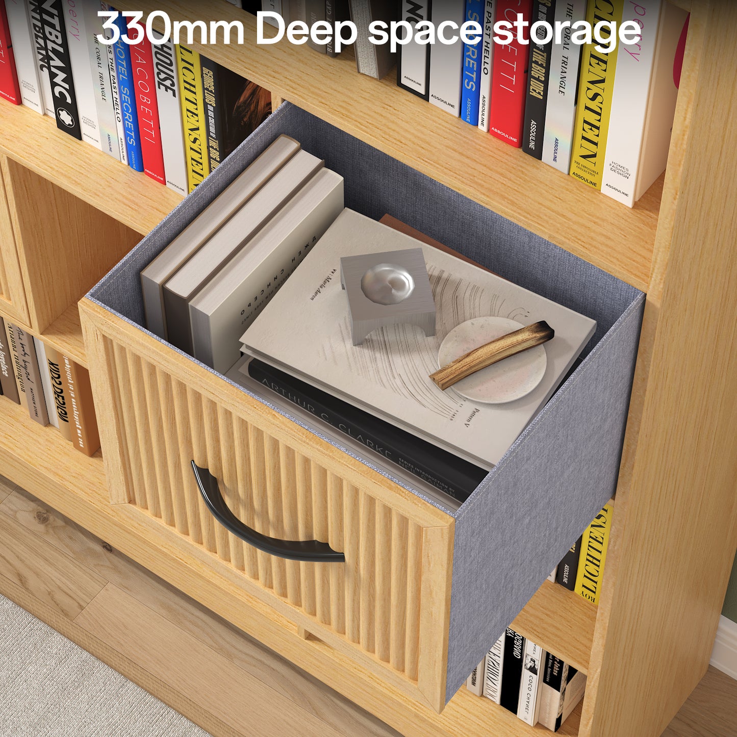 SOLACE FURNITURE 70" Book Shelf and Bookcase, Tall Bookshelf with Drawers, 48" Wide Modern 5 Tier Bookcase with 3 Bins Storage