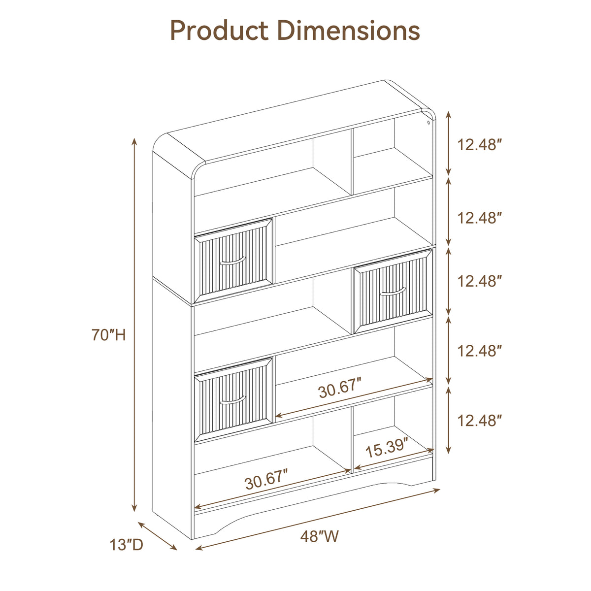SOLACE FURNITURE 70" Book Shelf and Bookcase, Tall Bookshelf with Drawers, Modern 5 Tier Bookcase with 3 Bins Storage