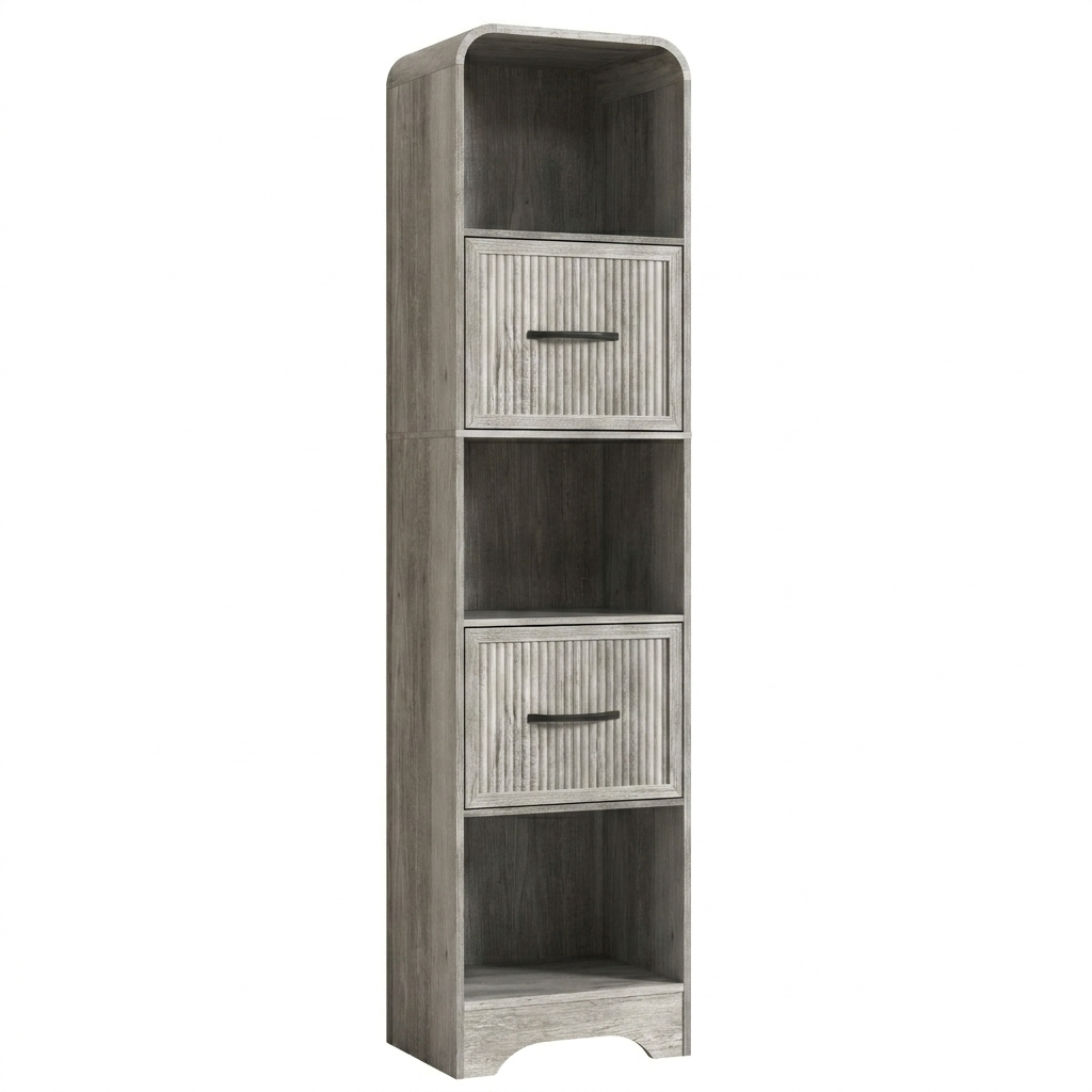 SOLACE FURNITURE 70" Modern Bookshelf with 2 Adjustable Bins, Wooden Bookcase for Office Apartment