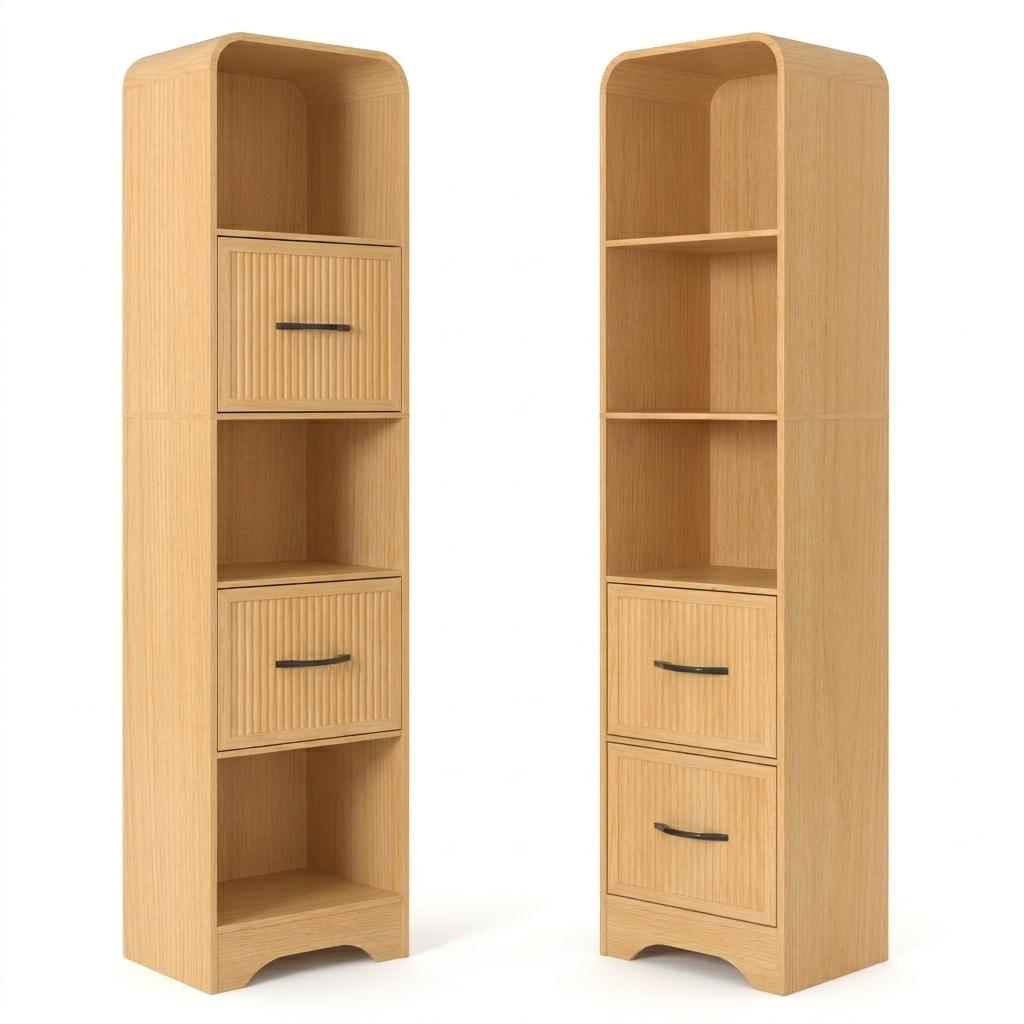 SOLACE FURNITURE 70" Modern Bookshelf with 2 Adjustable Bins, Wooden Bookcase for Office Apartment