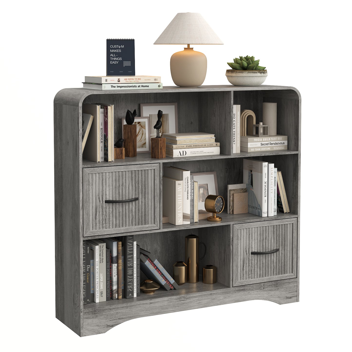 6-Open Shelf Bookcase with 2 Storage Bins,Bookshelf for Toy Storage