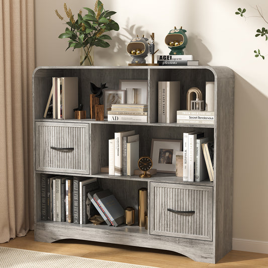 6-Open Shelf Bookcase with 2 Storage Bins,Bookshelf for Toy Storage
