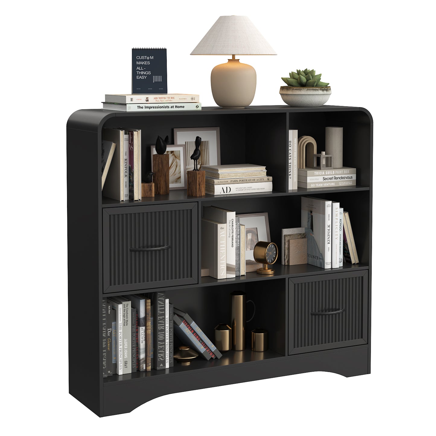 6-Open Shelf Bookcase with 2 Storage Bins,Bookshelf for Toy Storage