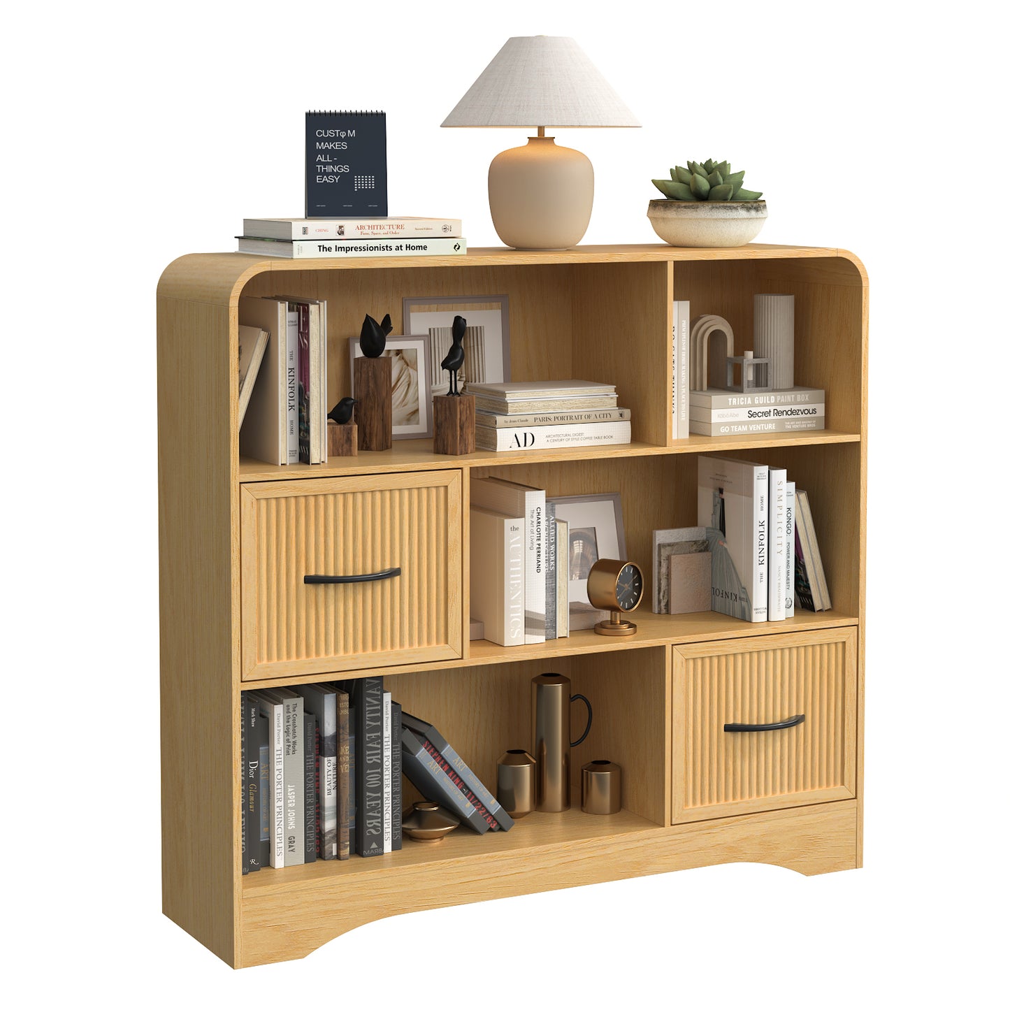 6-Open Shelf Bookcase with 2 Storage Bins,Bookshelf for Toy Storage