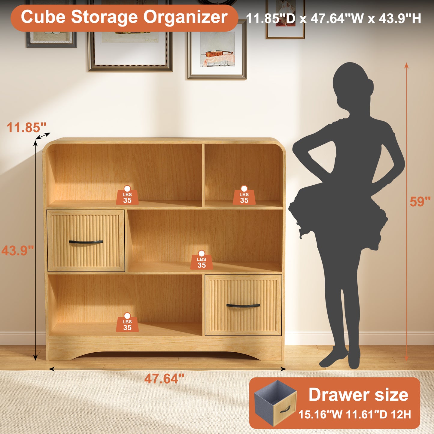 6-Open Shelf Bookcase with 2 Storage Bins,Bookshelf for Toy Storage