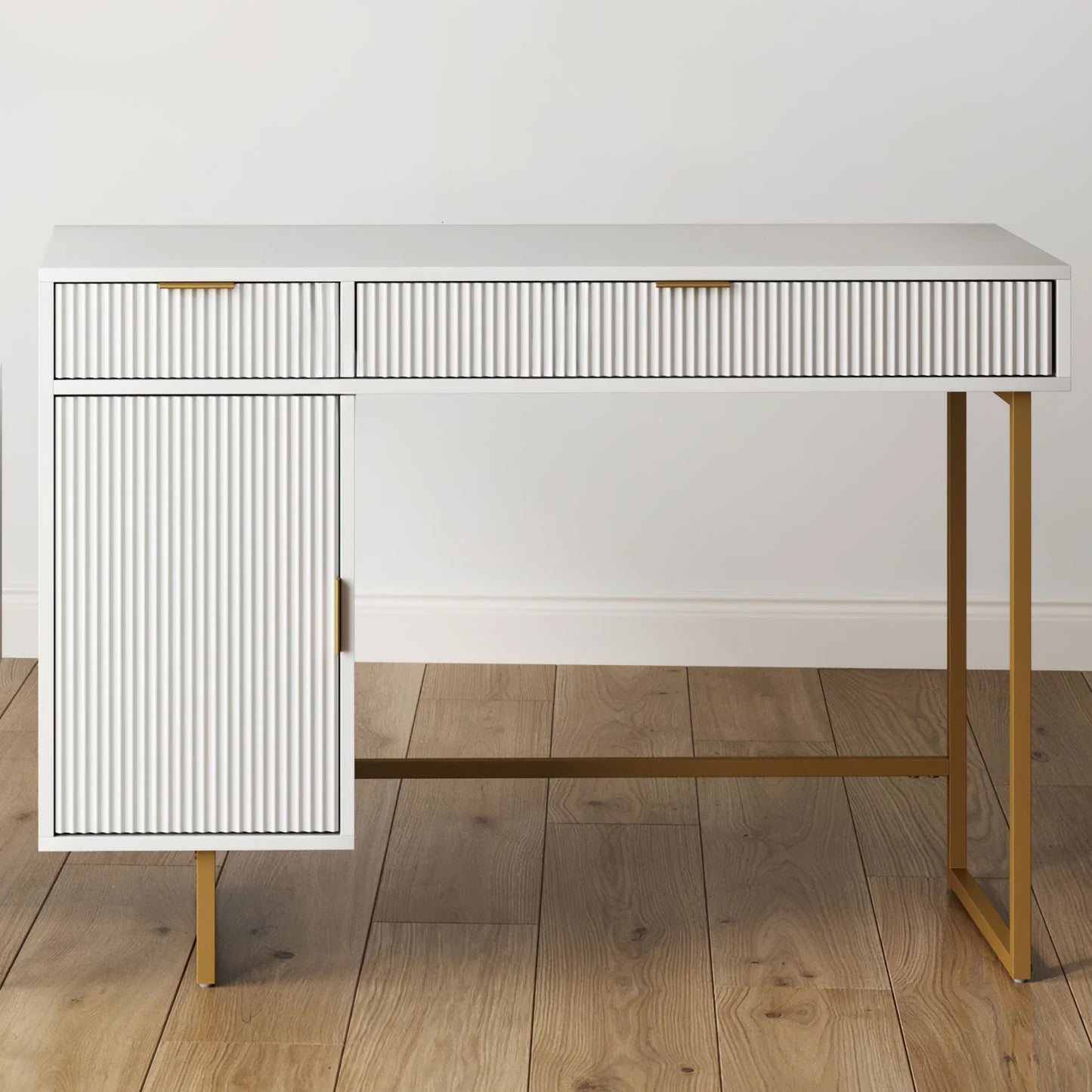 SOLACE FURNITURE White Computer Desk 47" with 2 Drawers and 1 Cabinet Storage, Modern Home Office Writing Table