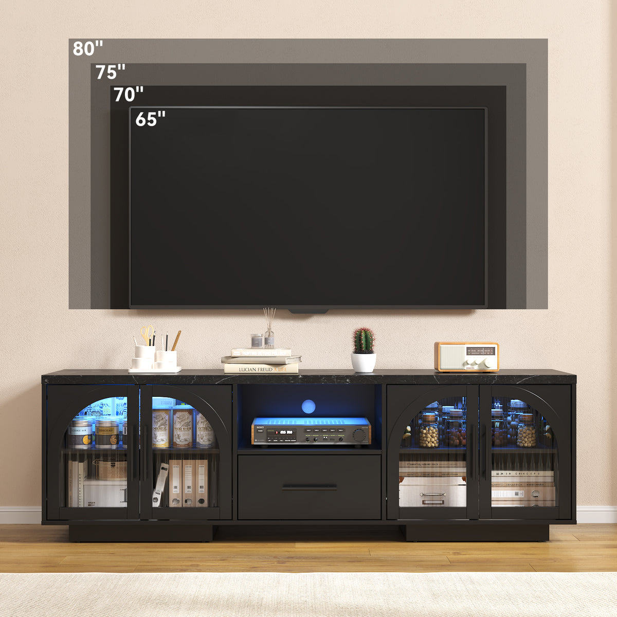 TV Stand with Drawers, Media Console for 80" TVs