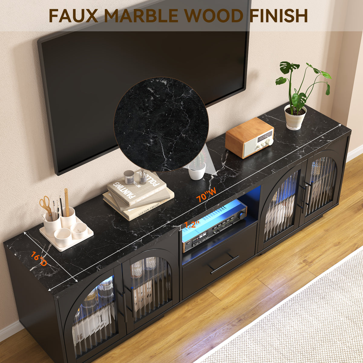 TV Stand with Drawers, Media Console for 80" TVs