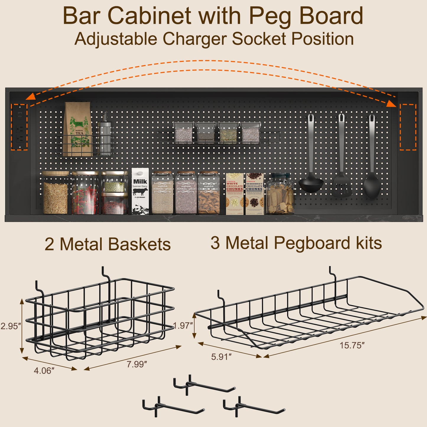 SOLACE FURNITURE 71" Pantry Cabinet, Kitchen Cabinet with Charging Station, Kitchen Hutch Storage with Pegboard and LED Light