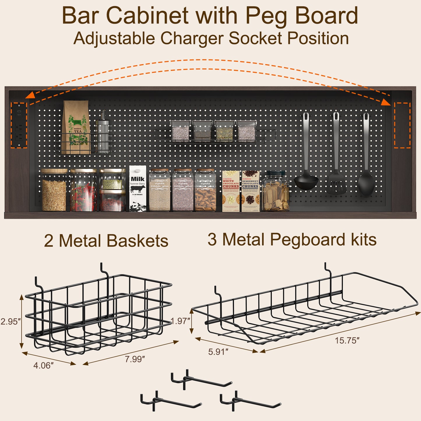 SOLACE FURNITURE 71" Pantry Cabinet, Kitchen Cabinet with Charging Station, Kitchen Hutch Storage with Pegboard and LED Light
