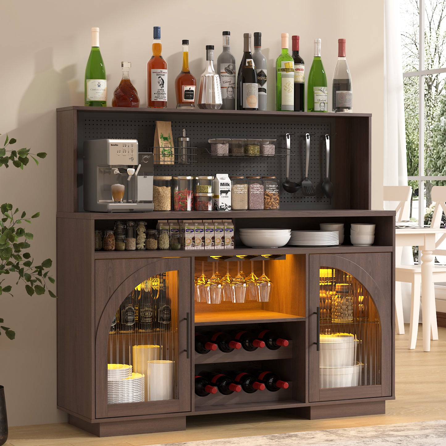 SOLACE FURNITURE 54" Wide Kitchen Hutch Cabinet w/Wine Rack for Kitchen Dining Room