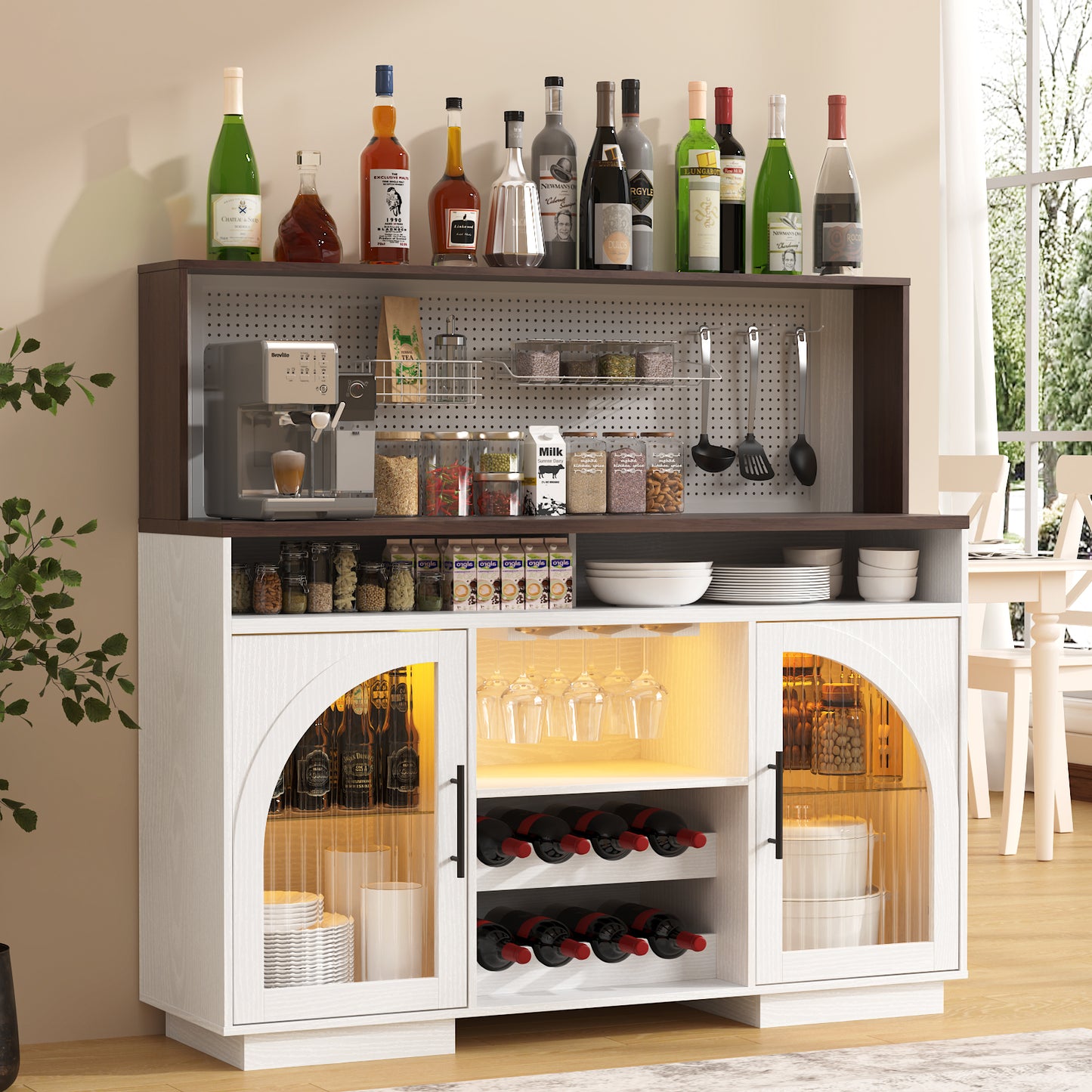 SOLACE FURNITURE 54" Wide Kitchen Hutch Cabinet w/Wine Rack for Kitchen Dining Room