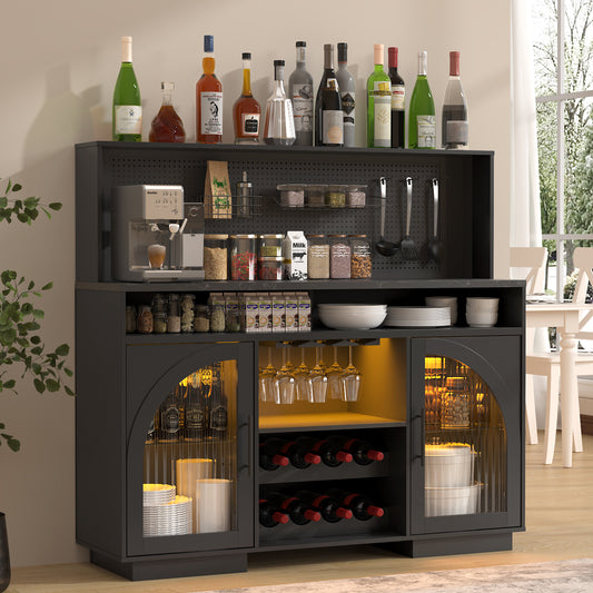 SOLACE FURNITURE 54" Wide Kitchen Hutch Cabinet w/Wine Rack for Kitchen Dining Room