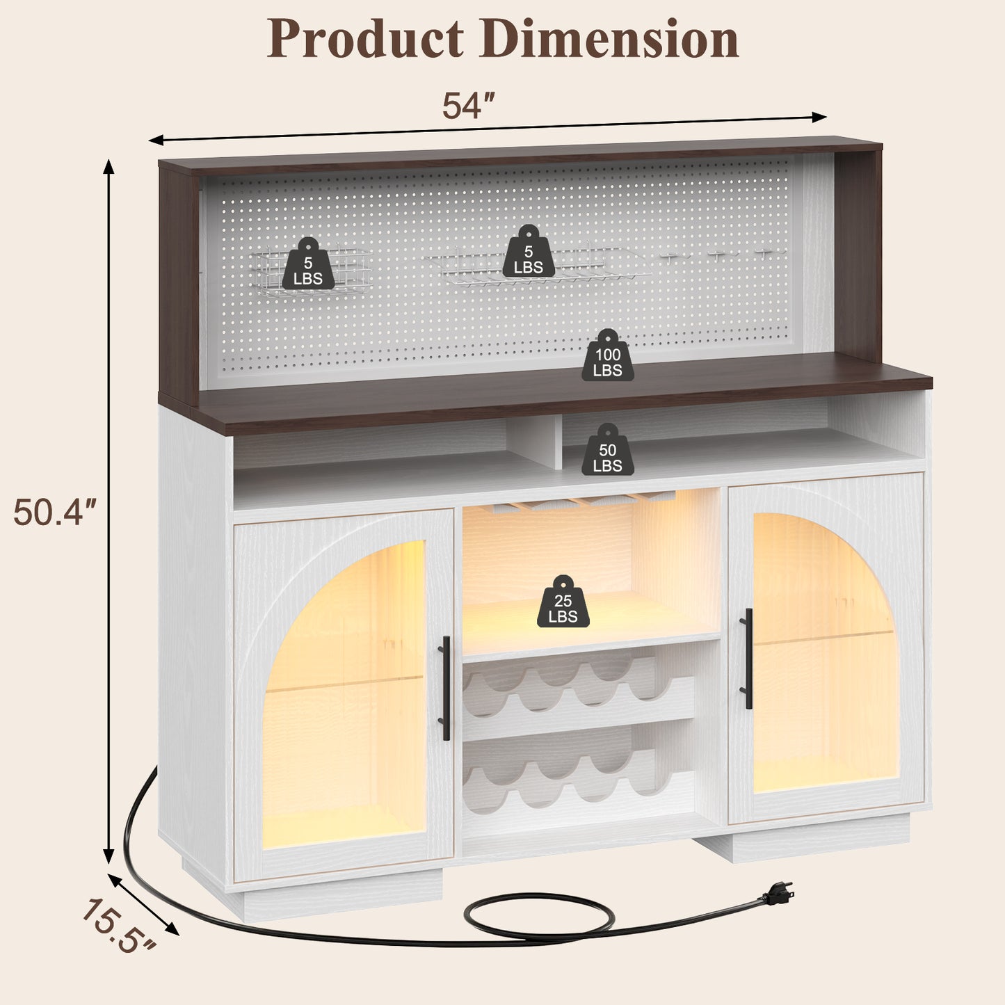 SOLACE FURNITURE 54" Wide Kitchen Hutch Cabinet w/Wine Rack for Kitchen Dining Room