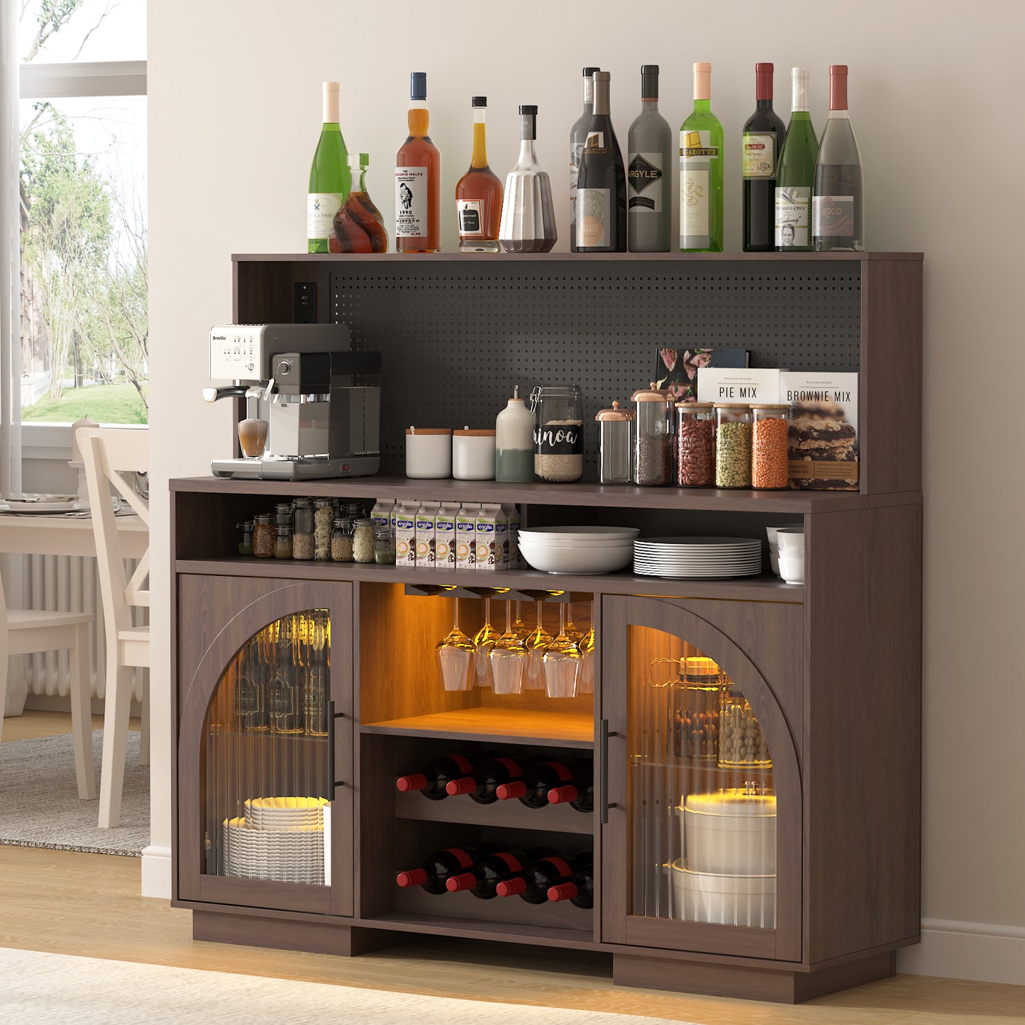 SOLACE FURNITURE 54" Wide Kitchen Hutch Cabinet w/Wine Rack for Kitchen Dining Room