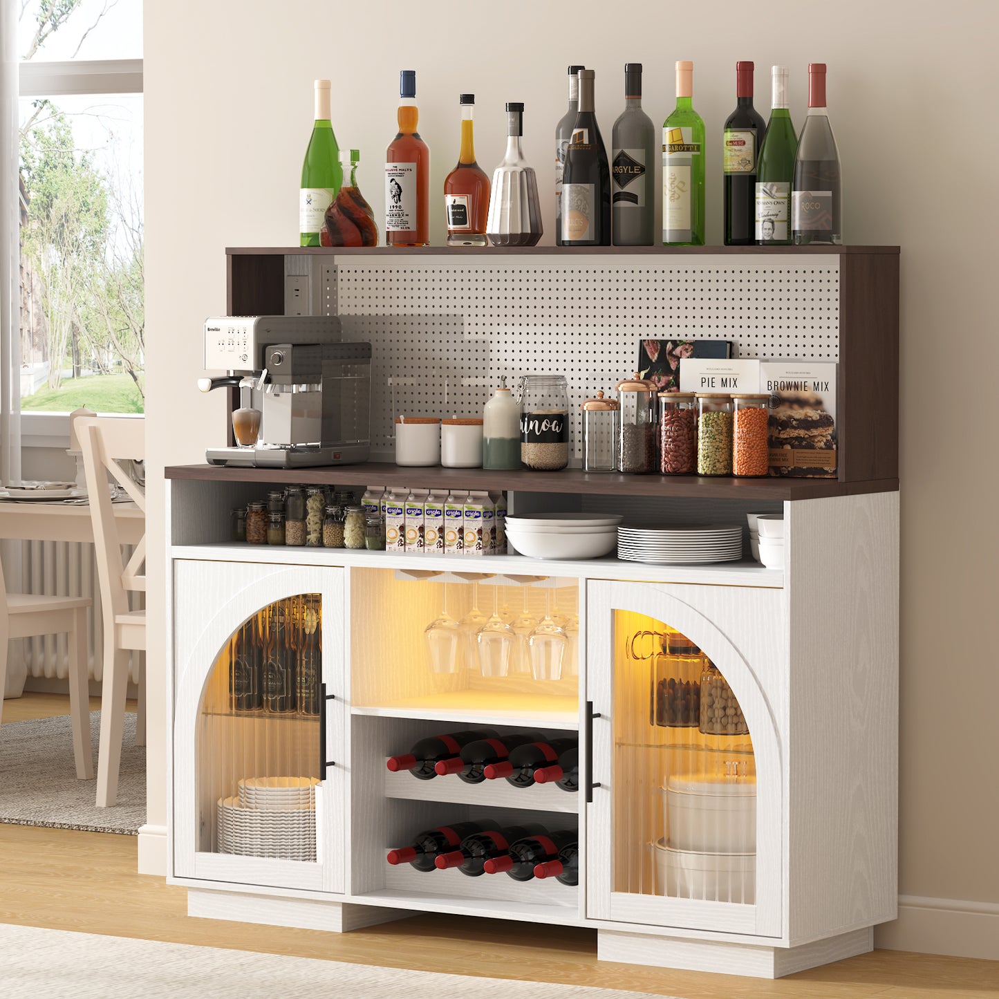 SOLACE FURNITURE 54" Wide Kitchen Hutch Cabinet w/Wine Rack for Kitchen Dining Room