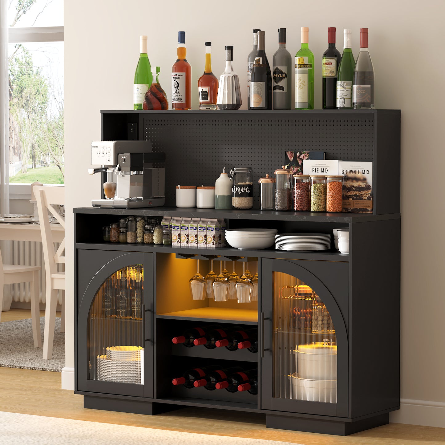 SOLACE FURNITURE 54" Wide Kitchen Hutch Cabinet w/Wine Rack for Kitchen Dining Room