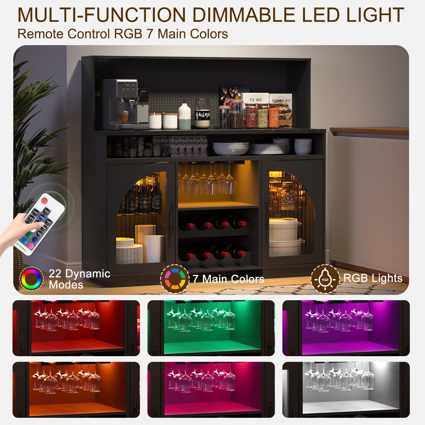 SOLACE FURNITURE 54" Wide Kitchen Hutch Cabinet w/Wine Rack for Kitchen Dining Room