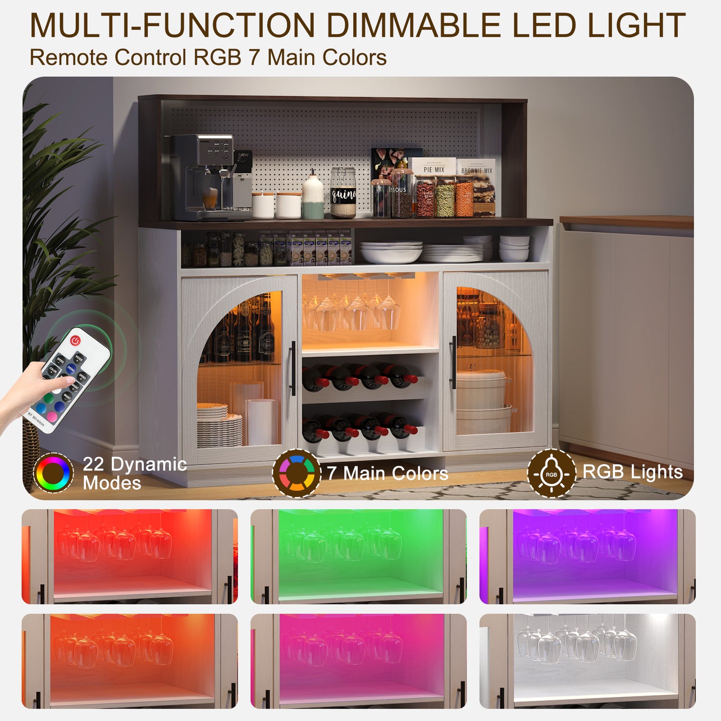 SOLACE FURNITURE 54" Wide Kitchen Hutch Cabinet w/Wine Rack for Kitchen Dining Room