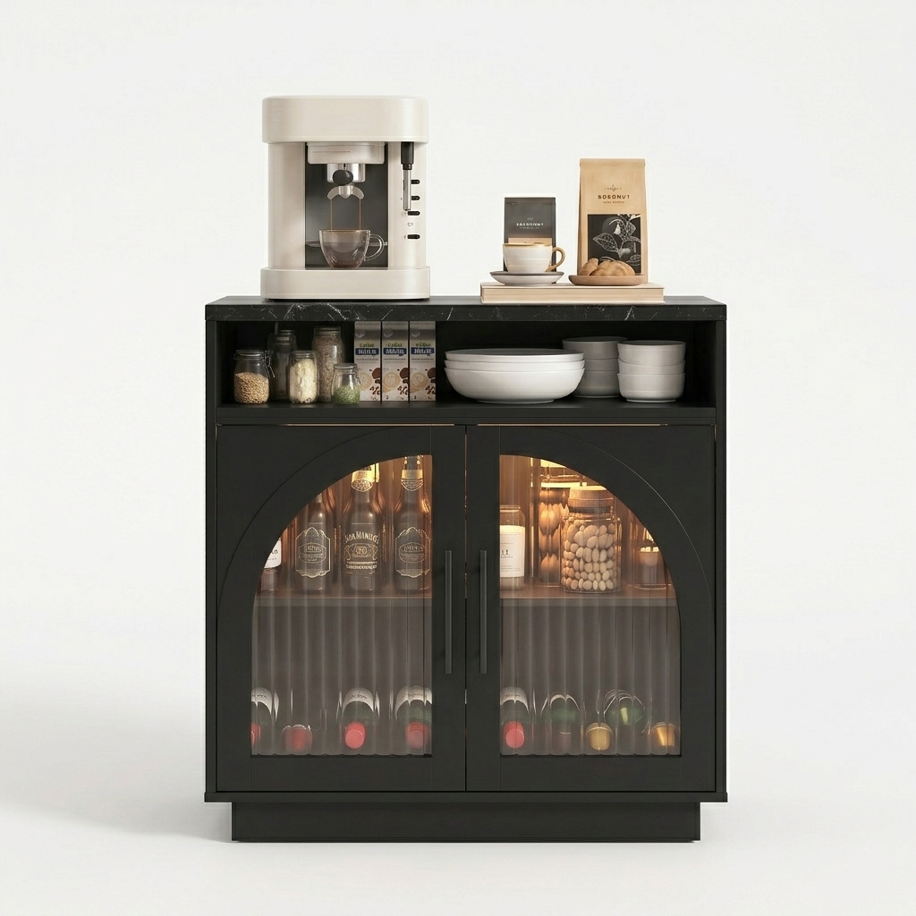 Sideboard Buffet Cabinet with Removable Wine Rack, Coffee Bar Cabinet with Open Shelf