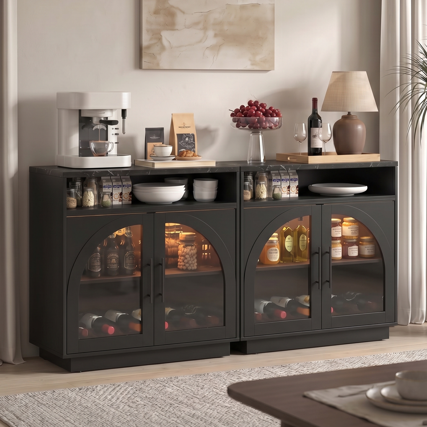 Sideboard Buffet Cabinet with Removable Wine Rack, Coffee Bar Cabinet with Open Shelf