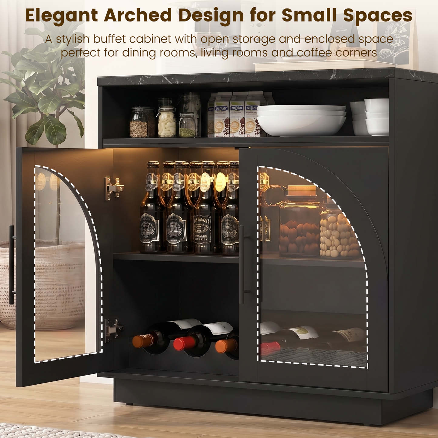 Sideboard Buffet Cabinet with Removable Wine Rack, Coffee Bar Cabinet with Open Shelf