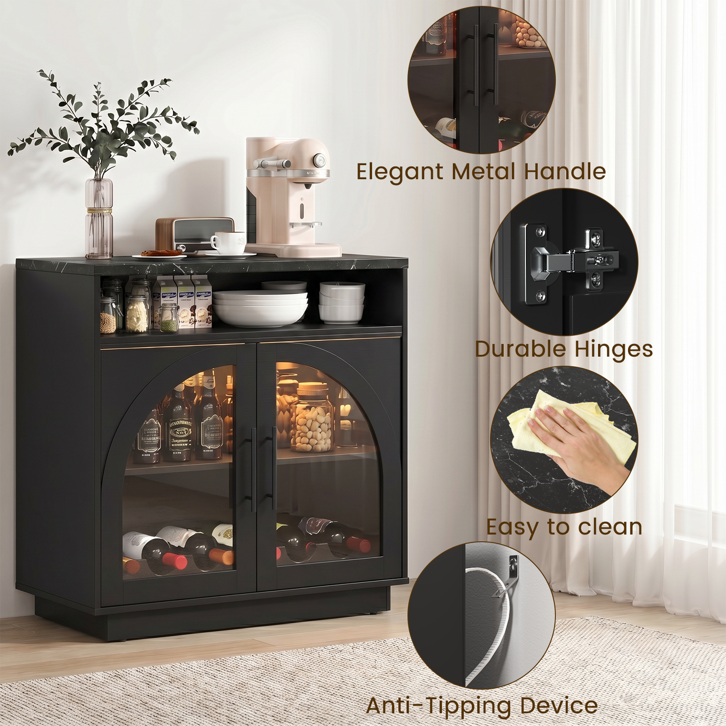 Sideboard Buffet Cabinet with Removable Wine Rack, Coffee Bar Cabinet with Open Shelf