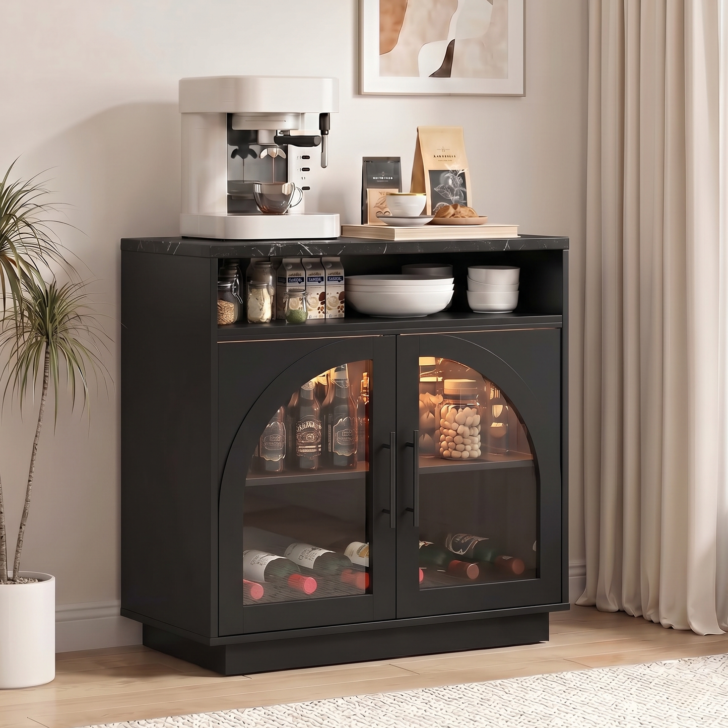 Sideboard Buffet Cabinet with Removable Wine Rack, Coffee Bar Cabinet with Open Shelf