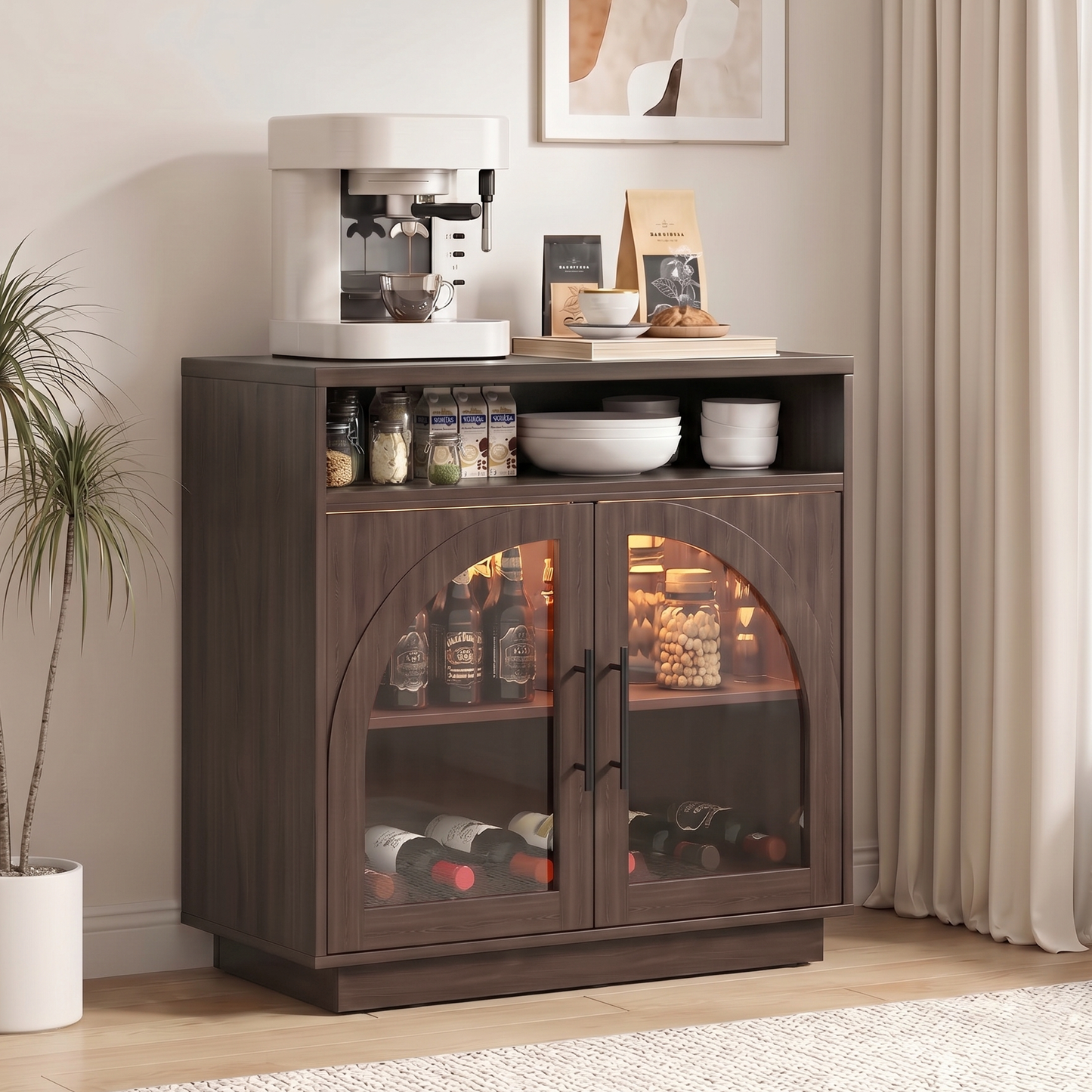 Sideboard Buffet Cabinet with Removable Wine Rack, Coffee Bar Cabinet with Open Shelf