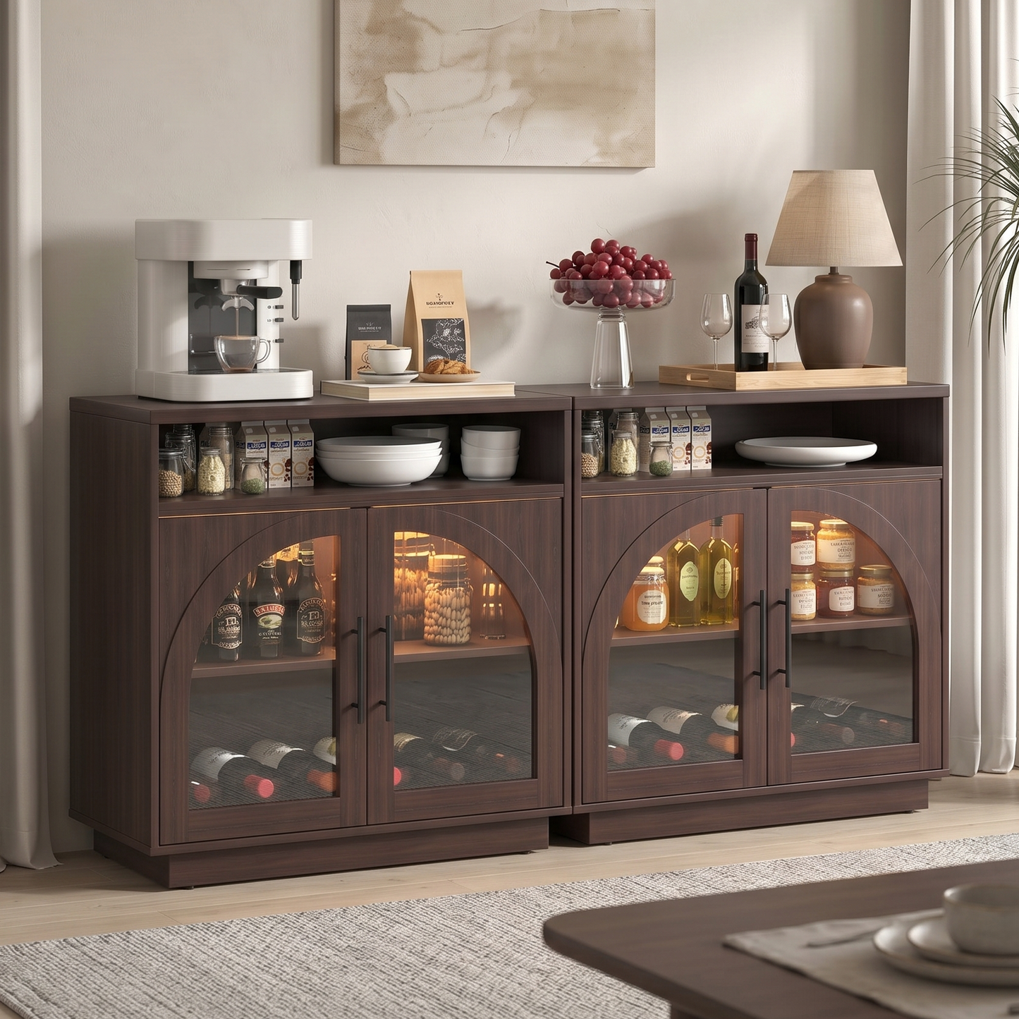 Sideboard Buffet Cabinet with Removable Wine Rack, Coffee Bar Cabinet with Open Shelf