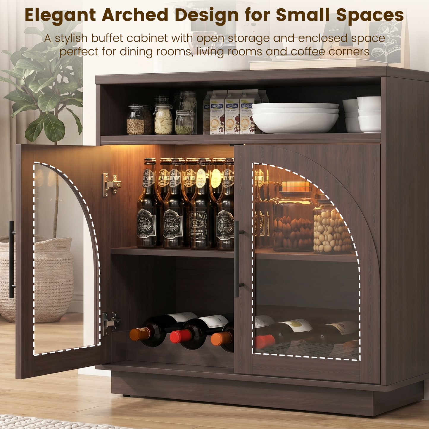 Sideboard Buffet Cabinet with Removable Wine Rack, Coffee Bar Cabinet with Open Shelf