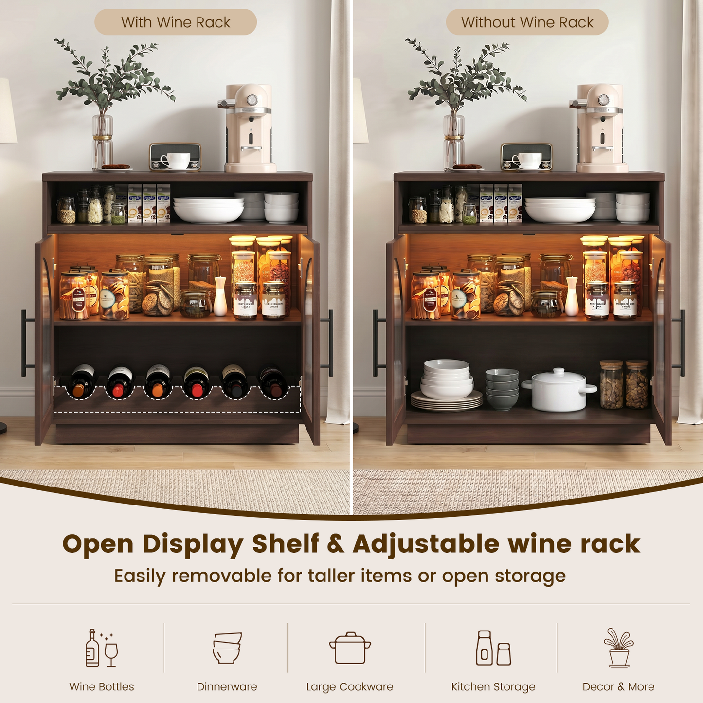 Sideboard Buffet Cabinet with Removable Wine Rack, Coffee Bar Cabinet with Open Shelf